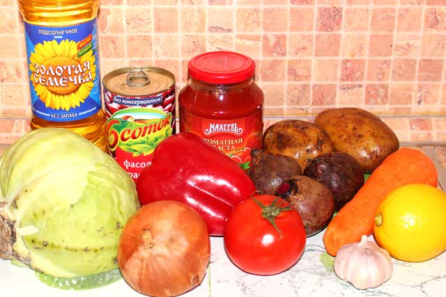 Ингредиенты вкусного постного борща